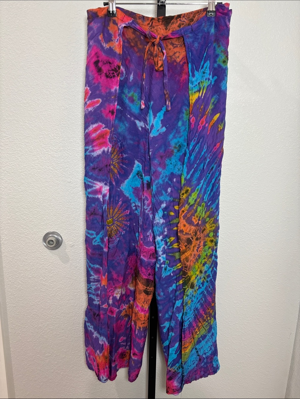 Kathmandu wrap Tie-Dye Wide Leg Pants in Purple, Blue, Pink - Picture 2 of 4